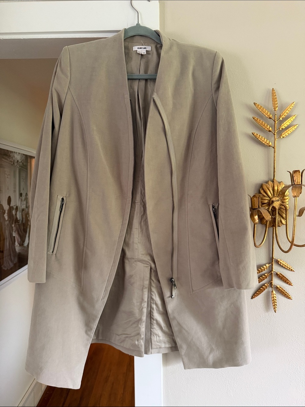 Helmet Lang Women's Taupe Long Open-Front Coat - size medium